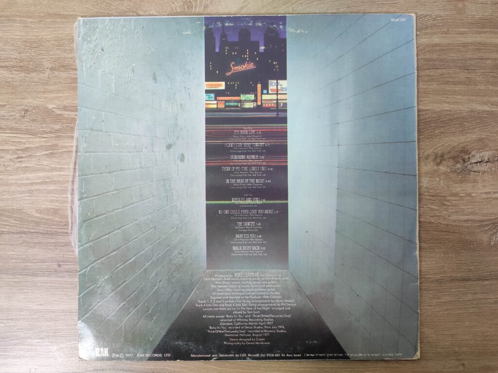 Smokie Bright Lights And Back Alleys Israel Vinyl Ge