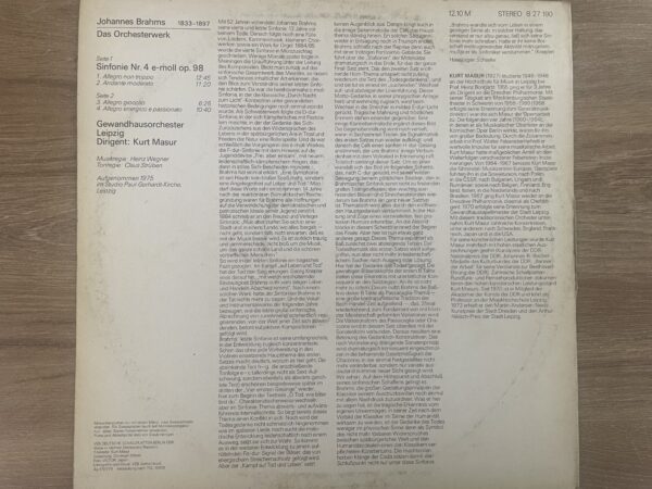 Brahms, Gewandhausorchester Leipzig, Kurt Masur – Sinfonie Nr. 4 E-moll Op. 98 - Image 3