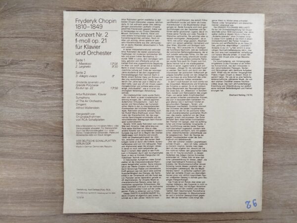 Artur Rubinstein - Chopin - Klavierkonzert F-moll, Andante Spianato Und Grande Polonaise - Image 3