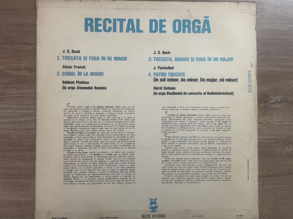 Bach / Franck / Pachelbel - Helmut Plattner / Horst Gehann - Recital De Orgă - Image 3