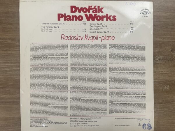 Dvořák, Radoslav Kvapil – Dvořák Piano Works - Tema Con Variazioni - Two Furiants - Dumka - Two Minuets - Image 3