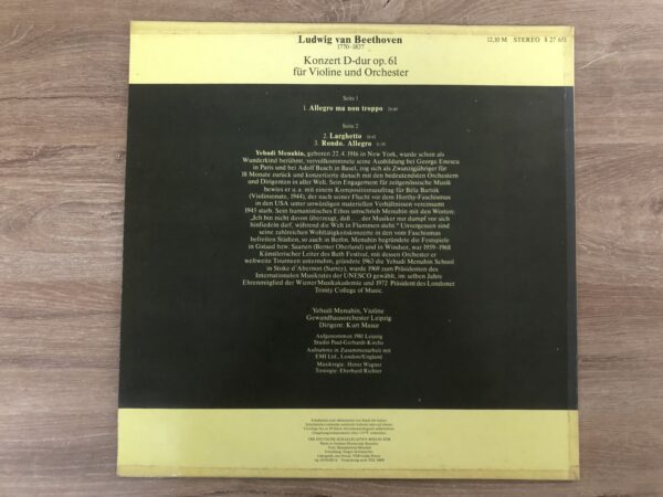Menuhin, Beethoven, Gewandhausorchester Leipzig, Kurt Masur – Violinkonzert - Image 3